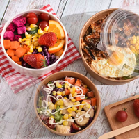Ronde Kraftpapieren saladekom, wegwerpverpakking voor fruitsalade om mee te nemen