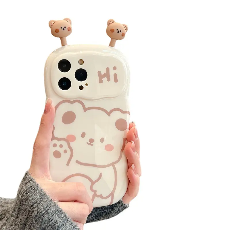 เคสโทรศัพท์ลายการ์ตูน3D หมีน้อยสำหรับ11/12/13/14 PRO MAX 3D ผู้หญิงรูปหมีหมูน่ารัก