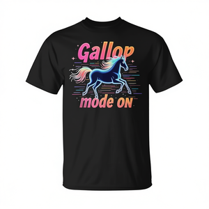 T-shirt Gallop Mode On Horse, design équestre, noir, unisexe, taille adulte - Product Image 2