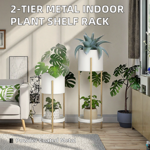 2Tier Powder Coated Metal Indoor Plant Shelf <b>Stand</b> Rack Home Decor <b>Corner</b> Multi Function Flower Pot Organizer Display 2024 New - Product Image 2