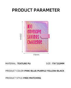 Nouveau livre d'économie de couleur Full Star personnalisable A5 couverture de paillettes en cuir Pu 100 jours défi d'économie classeur à budget unique - Product Image 6