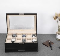 Dubbellaags Lederen Sieraden Horloge Hoesje Glazen Deksel Zonnebril Set Geschenkdoos Horloge Doos Met Lade