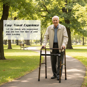 Déambulateur d'extérieur pliable en alliage d'aluminium, réglable en hauteur, antidérapant, pour personnes âgées, avec poignée en bronze antique à courbure unique - Product Image 2