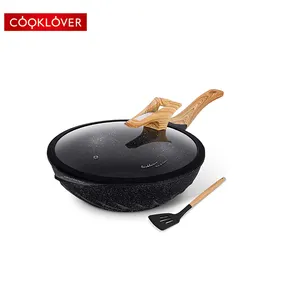 Cooklover Hot Selling Tudo Em Um Grande Cozinheiro Wok De Alumínio Com Punho De Madeira