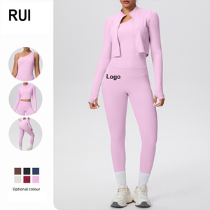 RUIQUWIN Custom Women's 3 Piece <b>Yoga</b> Set High Stretch <b>Jacket</b> High Waist <b>Yoga</b> Pants One Shoulder Bra Moisture Wicking Sportswear - Product Image 1