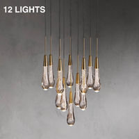 Lustre rond de 17 pouces à 12 lumières pour escalier, design goutte de pluie, pour villa, hôtel, projet, appartement duplex, grand lustre