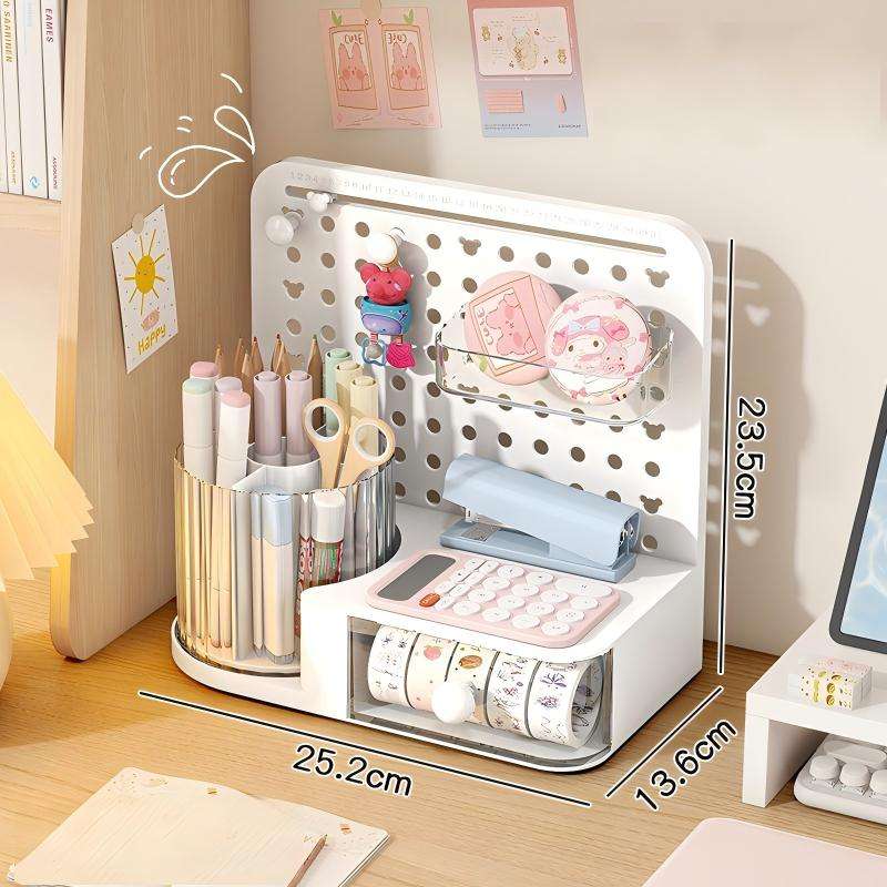 Panneau perforé de rangement de bureau blanc [style porte-stylo plateau tournant]