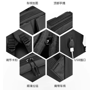 Laptop <b>Backpack</b> Men Large Capacity USB Charging Business Travel Commute Solid Color Shoulder Straps - Product Image 4