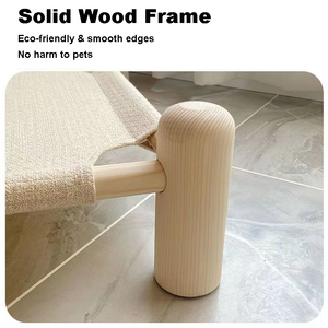 Perrera de madera con diseño sólido, cama extraíble para perros, tela de lino lavable de verano, cama elevada transpirable para perros pequeños y gatos