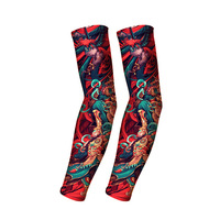MEETSUNNY Manches de protection solaire anti-UV d'été pour hommes et femmes, style chinois floral, sans couture, en nylon/cachemire, couvre-bras effet tatouage