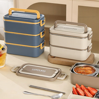 Lonchera Bento Apilable de Tres Niveles, Apta para Microondas, de Calidad Alimentaria, con Tapa de Acero Inoxidable para Trabajadores de Oficina