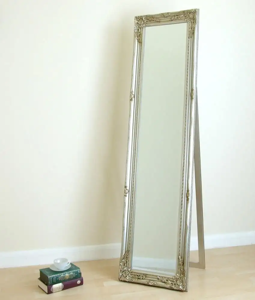 Espejo de tocador de pie para el suelo, cristal plano de plata antigua, mueble de madera, se acepta Marco, venta al por mayor
