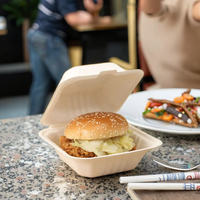 Boîte à emporter carrée compostable de 6x6 pouces, boîte à emporter jetable blanche, emballage écologique pour la restauration