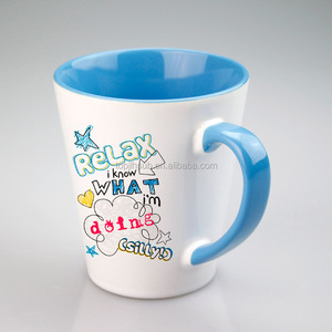 Taza Cónica de Cerámica Blanca para Sublimación Topjlh de 12 oz con Asa y Revestimiento de Color, Venta al por Mayor para Hoteles, Personalizable con Impresión para <span class=keywords><strong>Desayuno</strong></span> - Product Image 1