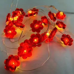 热卖79英寸20发光二极管电池银线，带控制灯红花圣诞装饰灯，用于派对室