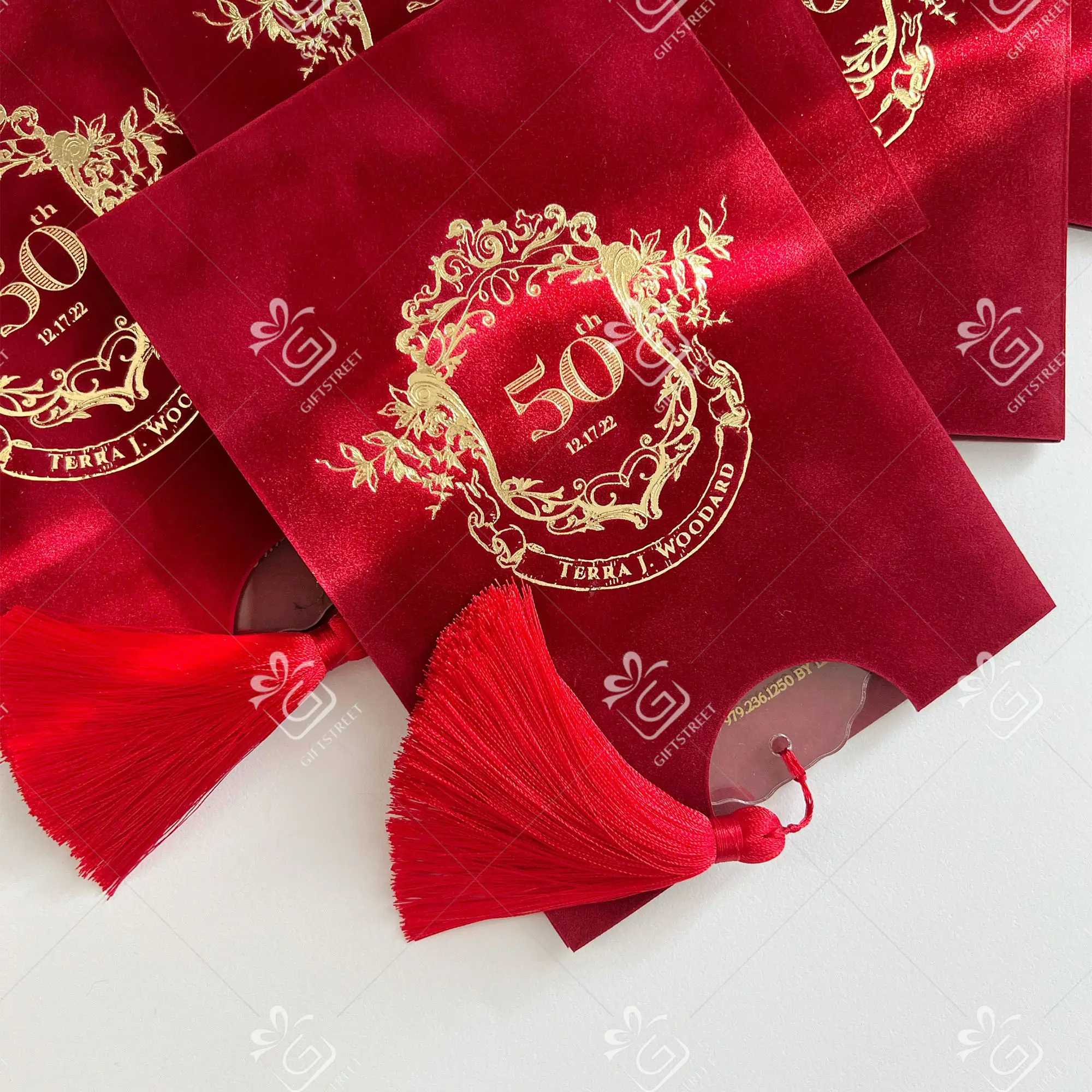 Busta di velluto di lusso personalizzata Set di inviti di nozze regalo di san valentino biglietto d'invito per battesimo invito in acrilico trasparente