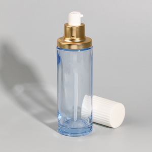 Ensemble de flacons de soin de la peau <span class=keywords><strong>en</strong></span> <span class=keywords><strong>verre</strong></span> bleu de qualité supérieure, flacons cosmétiques de haute qualité, flacon pompe pour lotion, pot rond pour crème, combo - Product Image 4