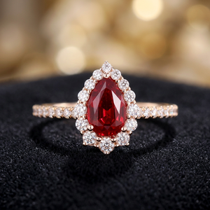 Hailer Joyas 2023 Bagues de fiançailles en or 10k 14k 18k et argent sterling 925 avec halo de rubis rouges pour femmes - Anniversaire de mariage et fête - Product Image 4