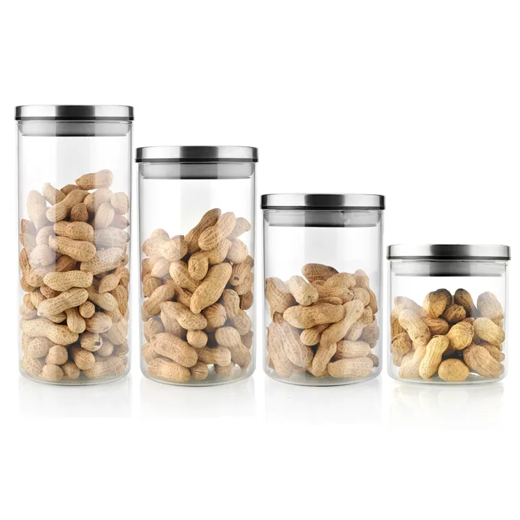 Keuken Storaging Roestvrijstalen Deksel Ronde Container Glazen Pot Voor Thee Spice Voedsel