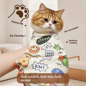Sac de contention et de lavage pour chat, en tissu, avec motif dessin animé, à poches multiples, pour le contrôle des griffes et des ongles, anti-griffures et anti-morsures - Product Image 1