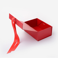 Boîte d'emballage en carton rigide avec ruban magnétique texturé, impression numérique, logo personnalisé, rouge, pliable, auto-adhésive