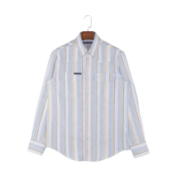 Chemises en lin à manches longues pour hommes, style vêtements de travail de cowboy, plusieurs couleurs, rayures brodées, boutons pression