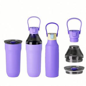 Custom 3 Compartment Vacuum Insulated 20oz 304 Stainless Steel Water <b>Bottle</b> Coffee Cup Lockable <b>Straw</b> Lid Promotional - Product Image 1