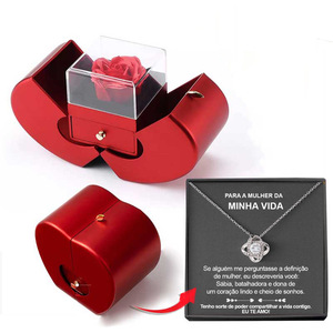 Rosa preservada con collar I Love You, conjunto de regalos, caja de joyería de Rosa eterna para siempre, caja de acrílico de regalo de flor <span class=keywords><strong>encantada</strong></span> de rosa de jabón - Product Image 1