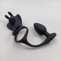 Anneau vibrant double moteur sans fil en gros avec télécommande, plug anal, masseur de prostate, 9 modes, jouet en silicone rechargeable