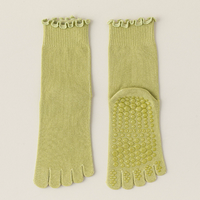 Chaussettes de yoga personnalisées avec logo, antidérapantes, à points en silicone, à 5 doigts, avec bordure à volants, respirantes, pour Pilates