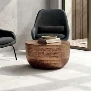 Mesa de Centro Redonda Moderna de Ratán Cromado Aura, Muebles Hechos a Mano para Sala de Estar, Marco de Madera Natural, Diseño Contemporáneo - Product Image 1