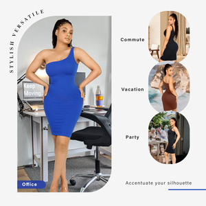Venta al por mayor Sexy elegante Casual integrado al aire libre de las mujeres sin costuras ecológico de un hombro Shaper Bodycon fábrica de vestidos - Product Image 6