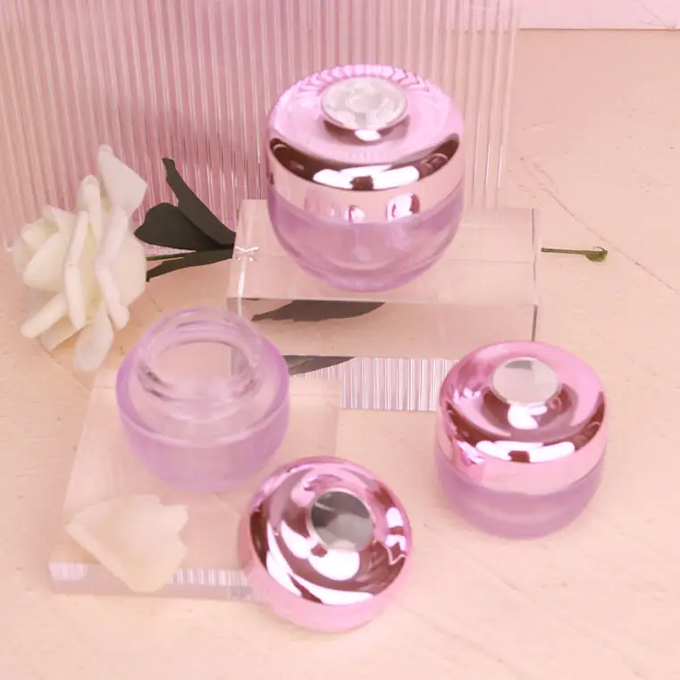 2024 Nieuwste Gezichtslotion Cosmetische Glazen Container 30G 50G Ronde Roze Matglazen Pot