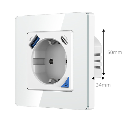 SZMYQ 3500W 16A Smart Home WiFi EU Wall Socket Automatic with USB-C Live+Neutral+Ground Line Tuya Smart Socket