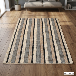 Tapis d'appoint moderne à rayures, à poils moyens, antidérapant, en laine/coton, très demandé, pour l'extérieur et les salles à manger, fabriqué à la main en Inde par Star Hometex - Product Image 1
