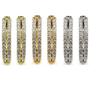 Boucles d'oreilles créoles en or blanc 18 carats faites à la main avec diamants ronds taille brillant naturels, bijoux de luxe pour femme, à porter au quotidien, fournisseur chinois - Product Image 4