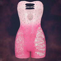 Tenue de danse exotique couleur dégradée, tenue de pole dance, robe moulante en maille ajourée, lingerie sexy en strass