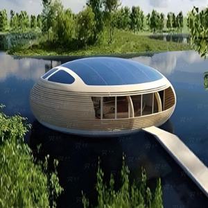 맞춤형 럭셔리 계란형 플로팅 하우스 수상 캐빈 조립식 알루미늄 하우스, 파티 및 낚시용 폰툰 하우스 빌라 호텔 - Product Image 1
