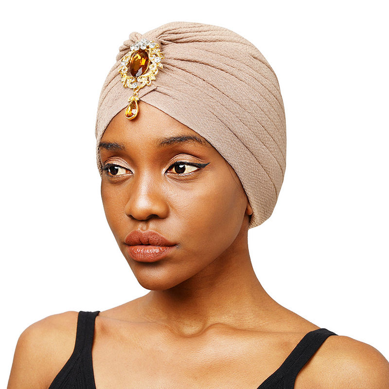 Women's Cotton Ruffle Turban With Brooch Pendant Headbands For
