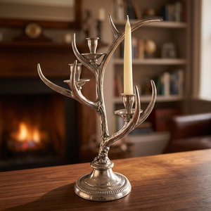 Candélabre en laiton AK en forme de bois de cerf, porte-bougie en métal argenté pour la décoration de la maison et de mariage - Product Image 2