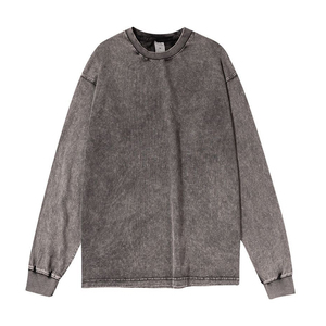 260g Pure Cotton Solid Vintage Aged Wash Threaded <strong>Cuffs</strong> Oversized Long-sleeved T-shirt Neutral -the-shoulder Base - Product Image 5