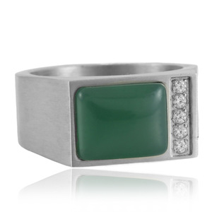 Women's <b>Titanium</b> Steel Square <b>Ring</b> With Green Gemstone And Diamonds Bezel Setting Geometric Design Gift Jewelry - Product Image 1
