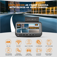 Caméra embarquée 4K HDR 3,16 pouces avec détection de mouvement, double caméra avant et arrière, mini DVR de voiture avec Wi-Fi 5G, GPS et WDR