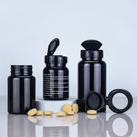 Botol plastik PET hitam desain baru untuk vitamin dan pil kecil kapasitas 100ml dengan tutup sekrup untuk penggunaan obat