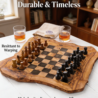 Plateau d'échecs rustique en bois massif avec porte-verres à vin, plateau d'échecs en bois fait main pour bar à domicile, cadeau pour soirée de jeux en famille
