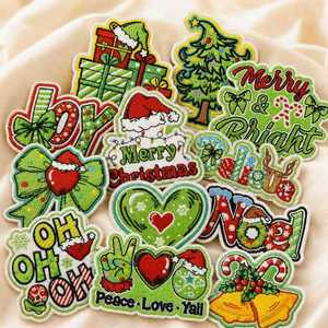 Parches de Aplique Termoadhesivos y Cosidos para Ropa, con Diseños Lindos de Navidad, Árbol de Navidad, Santa Claus, Bordados, en Stock, Venta al por Mayor - Product Image 1