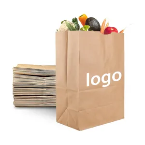 Eco Grocery Shopping Takeout Biodegradable Blank Large Brown China Wholesale Flat Bottom Kraft Paper Bag