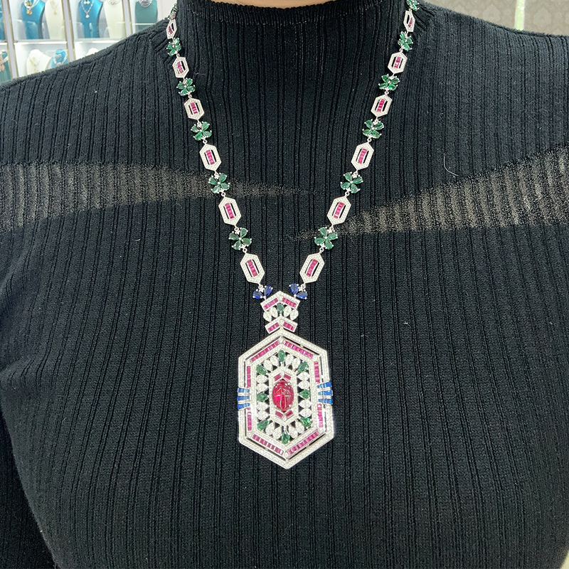 Luxury Red Square Cubic Zirconia Necklace for Women – Colorful CZ Pendant Jewelry Gift for Anniversary, Birthday &amp; Valentine's Day