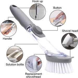 แปรงล้างจานอเนกประสงค์ 4 หัว พร้อมที่จ่ายสบู่ในตัว ทำจากพลาสติกทนทาน - Product Image 4