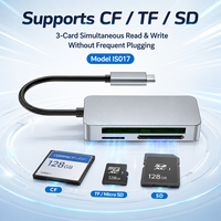 Lector de Tarjetas USB 3.0 3 en 1, Lectura Simultánea de CF CFI/II SD TF, 5Gbps, Aleación de Aluminio, Interfaz Dual Tipo-C/A para Cámara